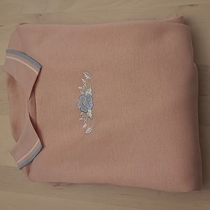 NWOT 80s VTG Just For Women Pink  Embroidered Flower Collared Sweatshirt